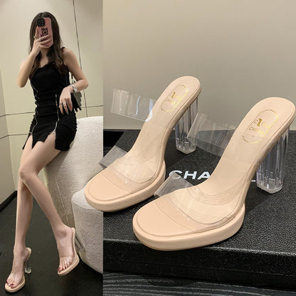 One word with PVC crystal women's shoes