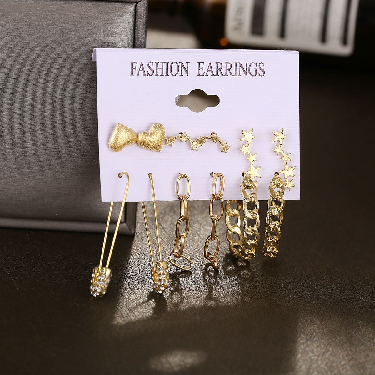 6-Piece Metal Chain Pin Earring Set
