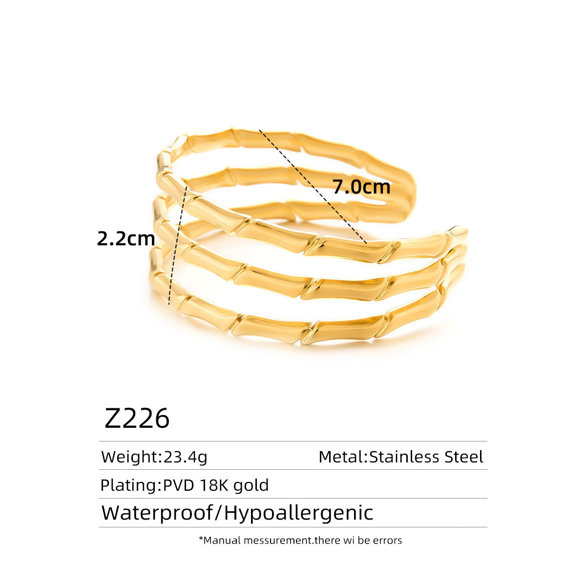 Women's Titanium Steel Hammered C-Open Hollow Bracelet