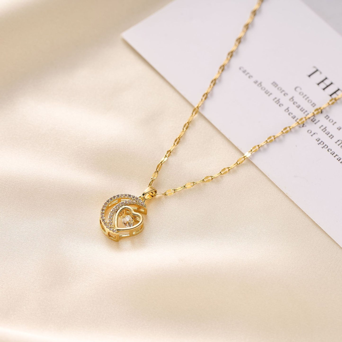 Gold Plated Moon & Heart Necklace