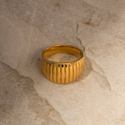 Stainless Steel Vertical Grain Cut Wide Face Ring