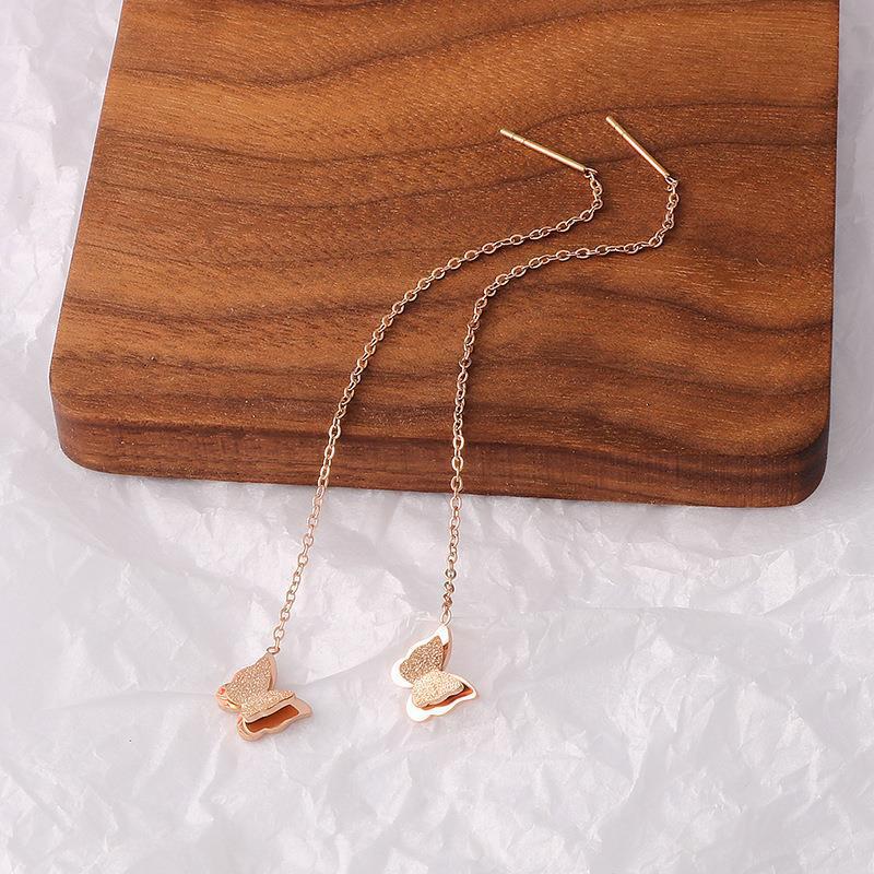 Titanium Steel Butterfly Tassel Earrings