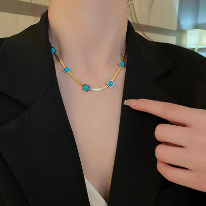 18K Gold Stainless Steel Peacock Blue Necklace – Unique Design