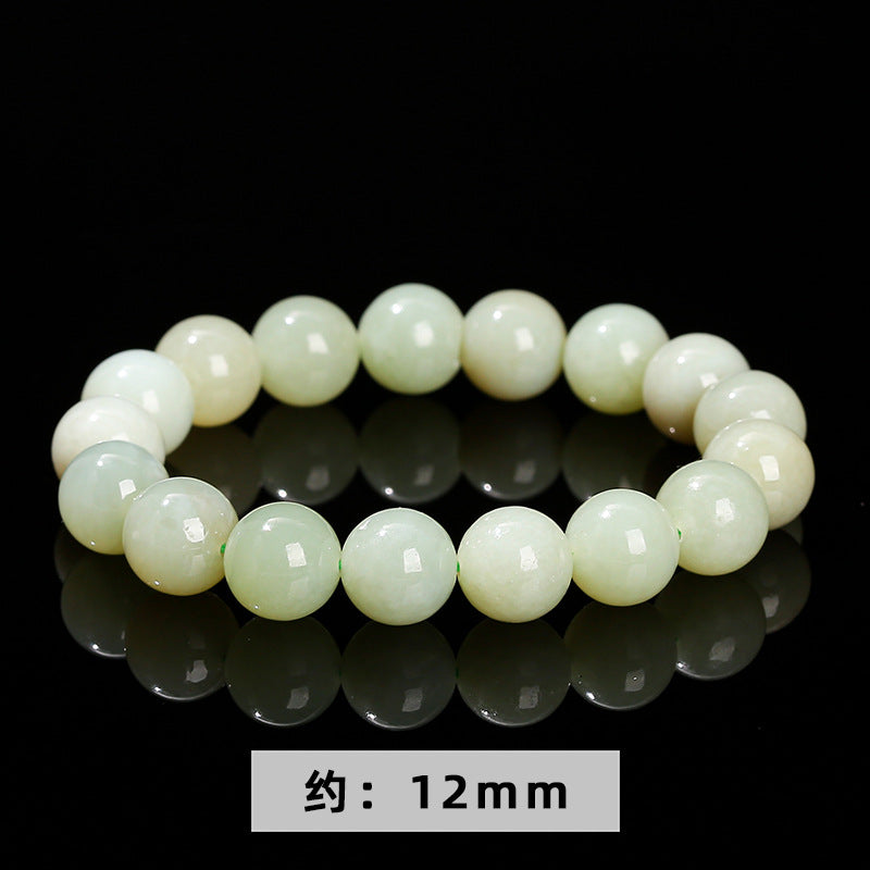 12Mm natural clear water Hetian jade round bead bracelet.