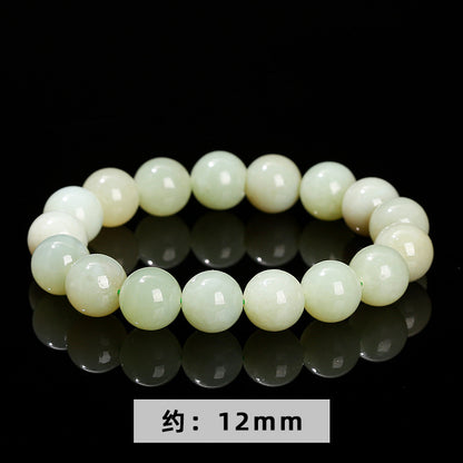 12Mm natural clear water Hetian jade round bead bracelet.