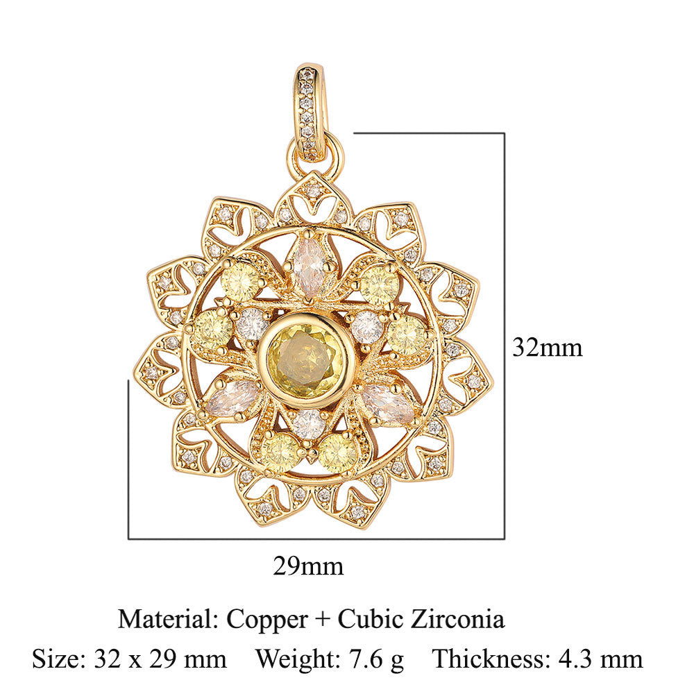 Colgante de cobre y circonita con forma de sol y loto de dinosaurio 