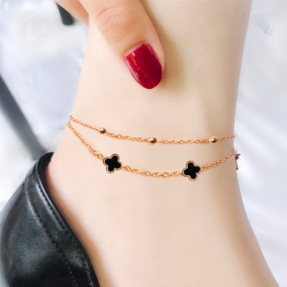 Double four-leaf flower anklet