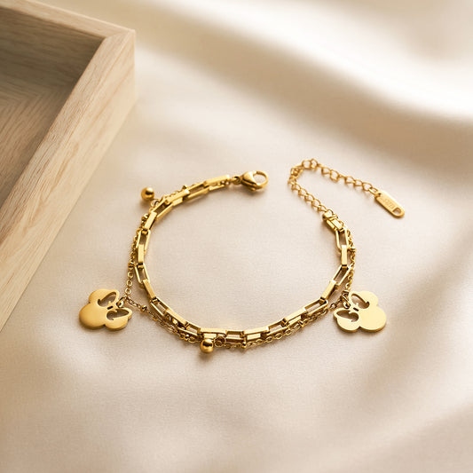 Women's Double-Layer Titanium Steel Hollow Butterfly Bracelet with Mickey Pendant — Non-Fading
