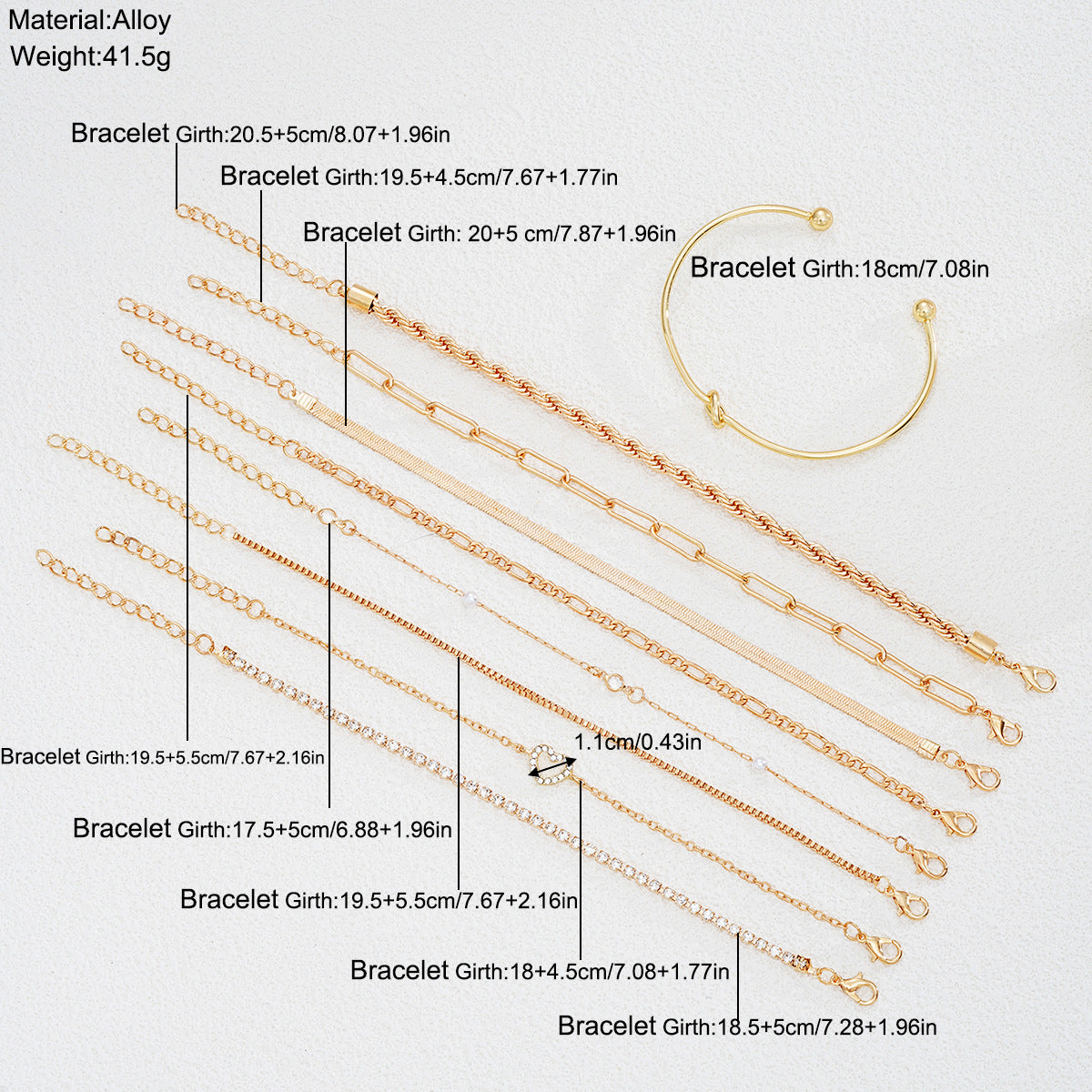 9-Piece Rhinestone Bracelet Set