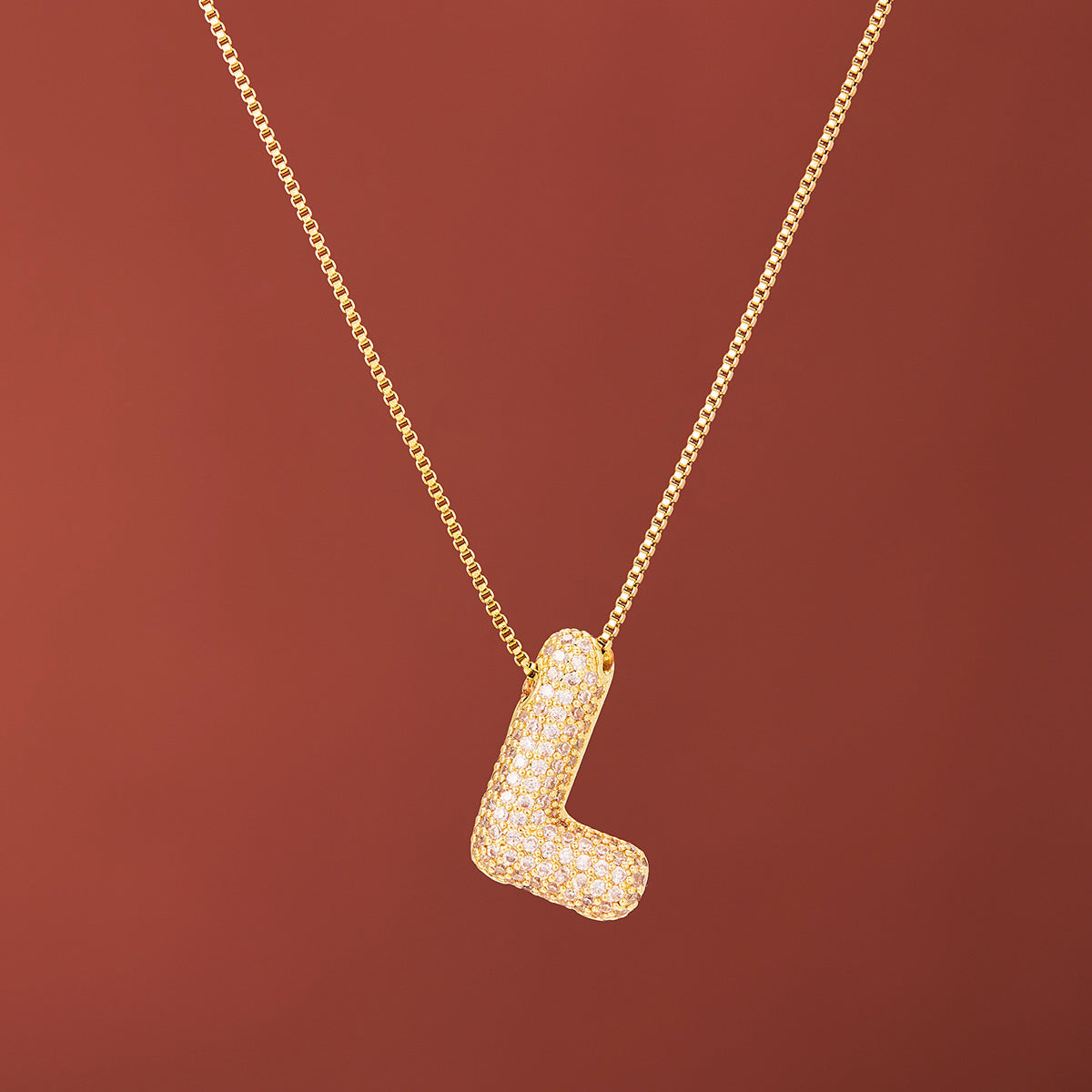 18K Gold-Plated Alphabet Necklace with Micro Zircon (Titanium Steel)