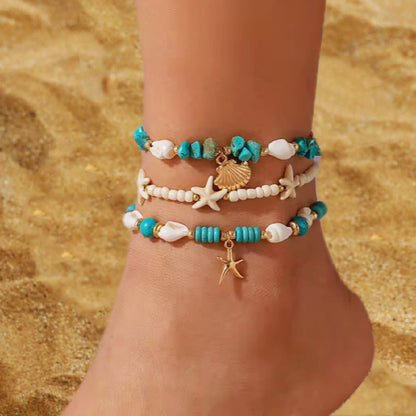 Starfish multi-layer rice bead anklet