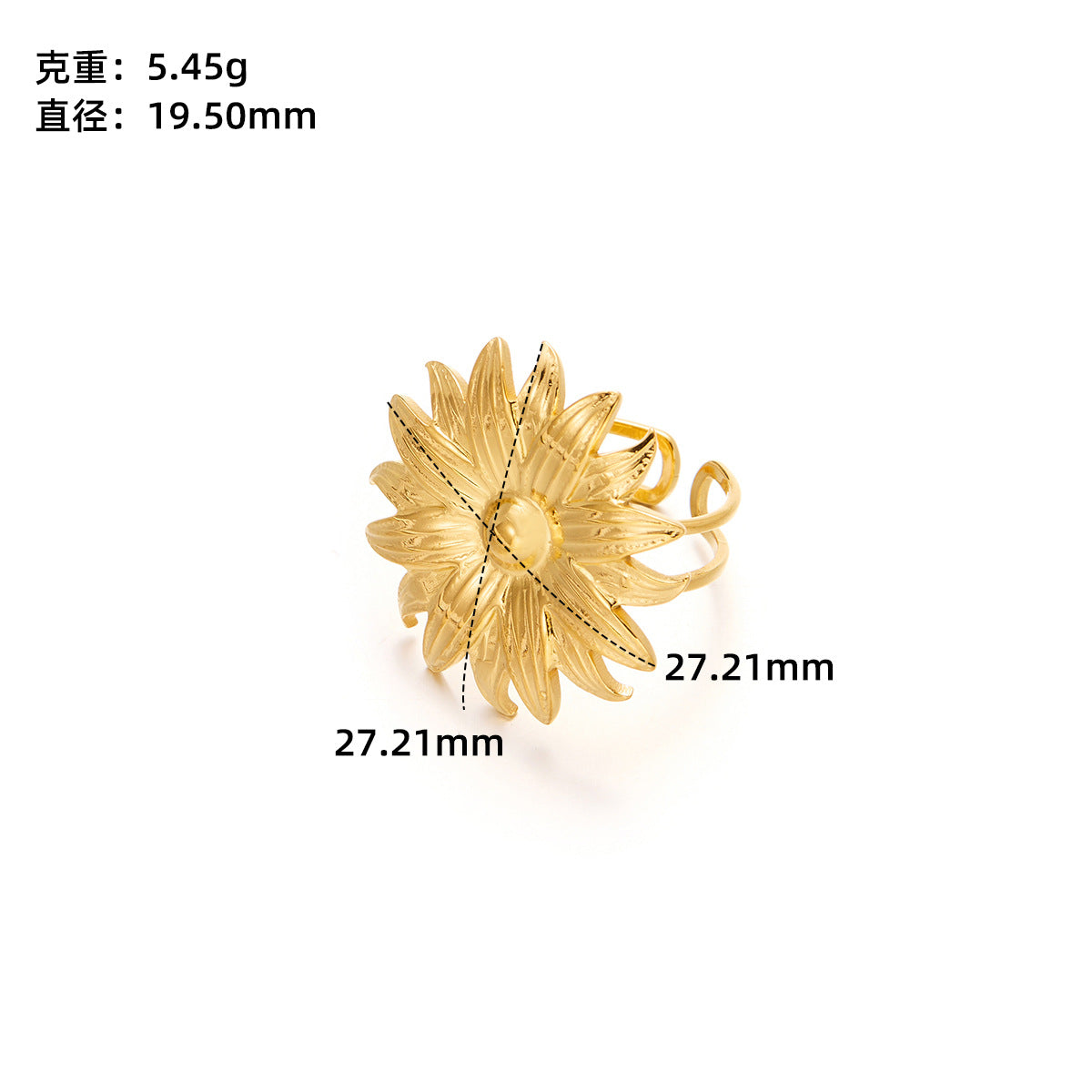 Gold Titanium Steel Flower Ring