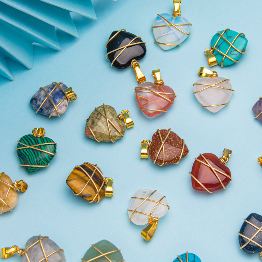 Crystal Agate Gemstone Silk Heart Pendant