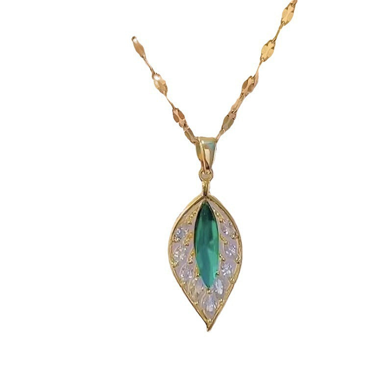Women's Golden Branch & Jade Leaf Collarbone Necklace