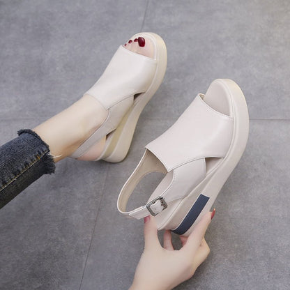 Soft leather heightening muffin shoes