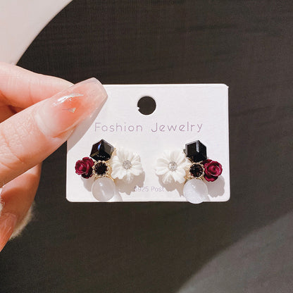 White Crystal Flower Earrings