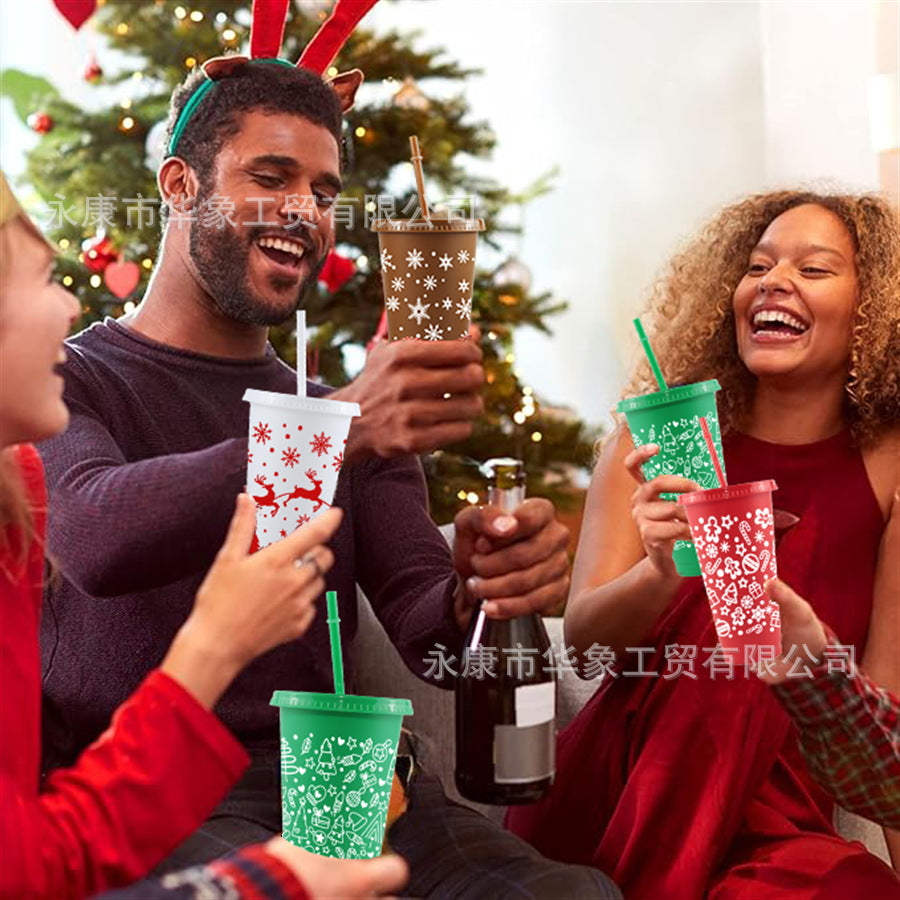 Christmas 710M large capacity pp plastic straw cup