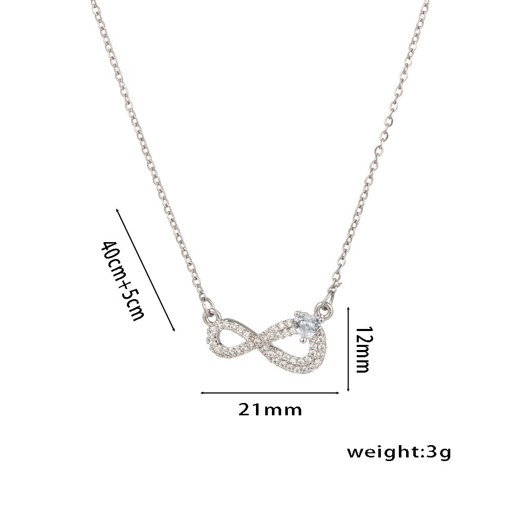 Colar de coração simples e elegante em formato de 8 com zircão, presente versátil para mulheres 