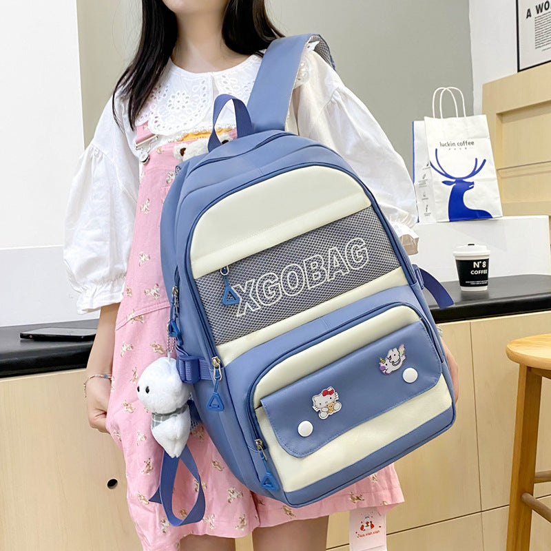 4-piece letter contrast large capacity backpack
