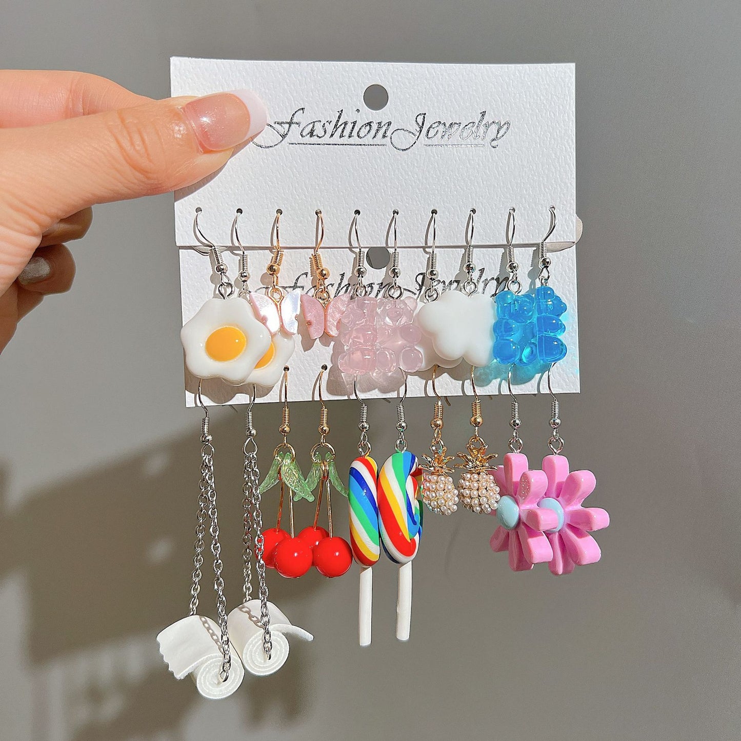5-piece set of white cloud flower fruit earrings