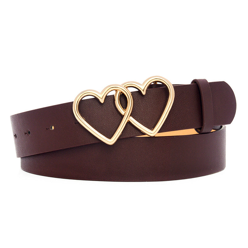 Peach heart double buckle belt woman