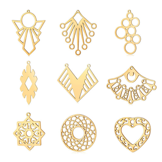 5 pcs/titanium steel hollow geometric shape large pendant heart shape square