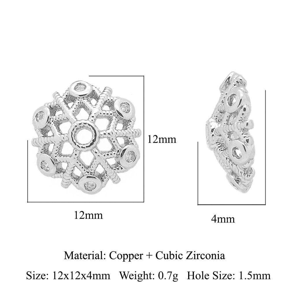 5 pcs/pack, snowflake lotus copper zircon bracelet beads.