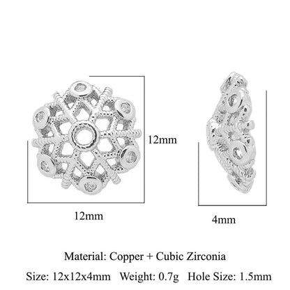 5 pcs/pack, snowflake lotus copper zircon bracelet beads.