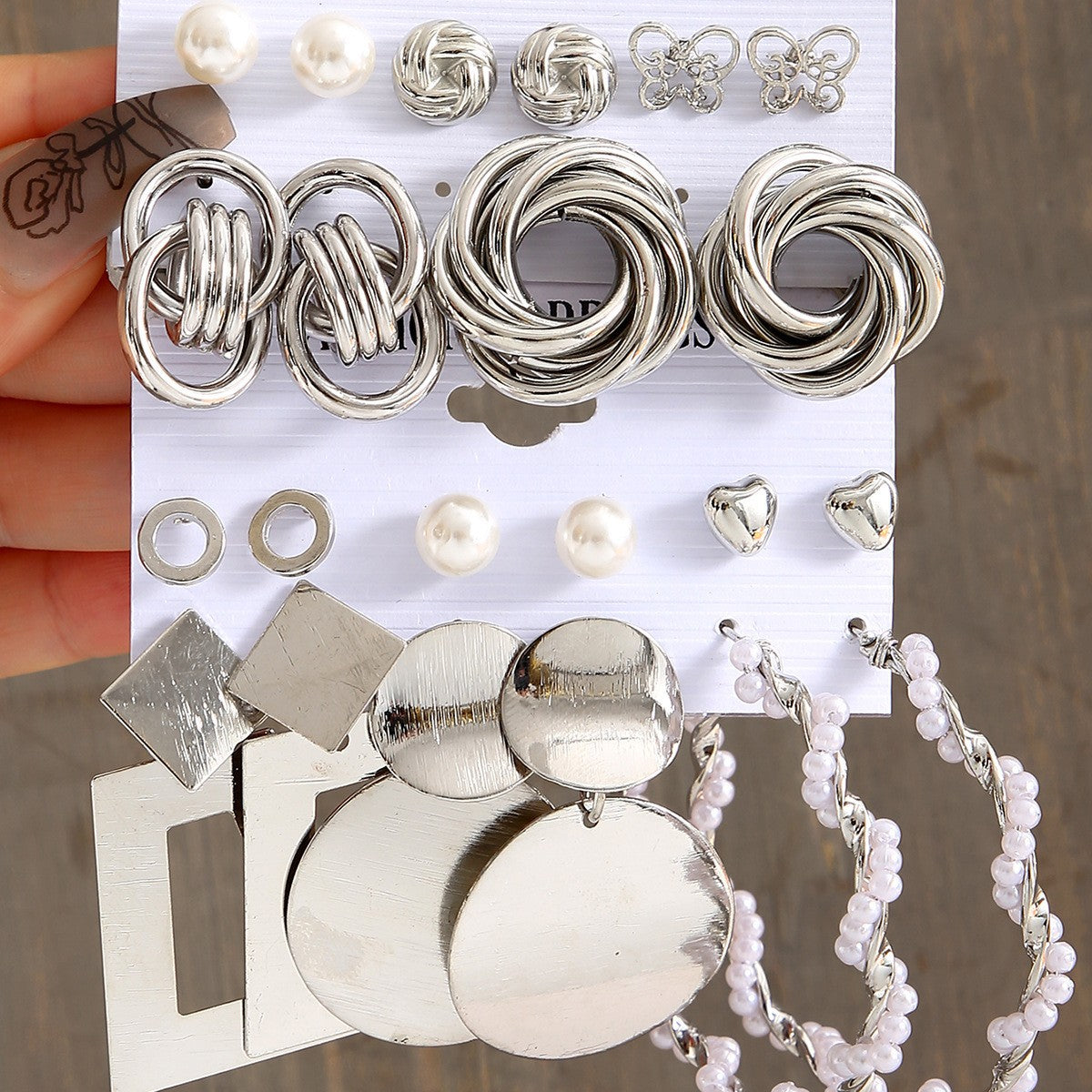 Metal Twist & Geometric Earring Set