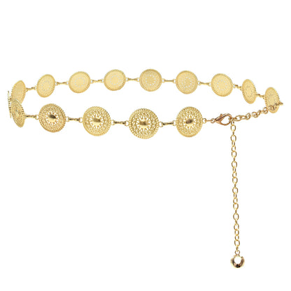 Gold carved ethnic style metal waist chain