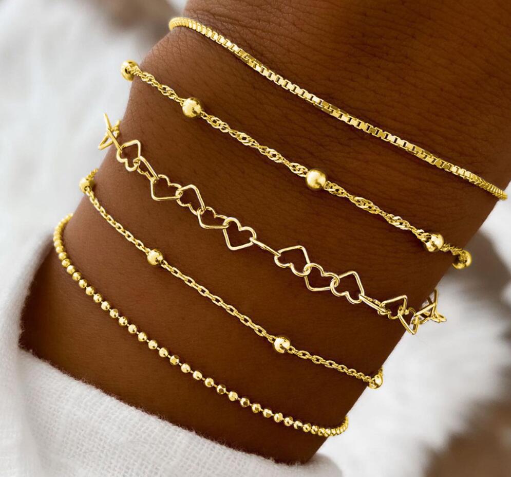 Alloy Bead & Box Chain Bracelet Set