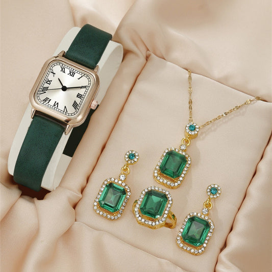 Square Watch Dial Belt Women's Jewelry Set