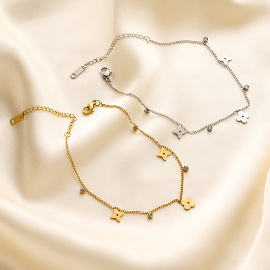 18K Gold Four-Leaf Flower Bracelet