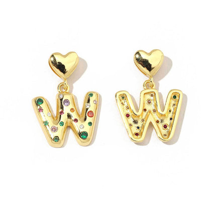 18K real gold copper zircon love letter necklace pendant.