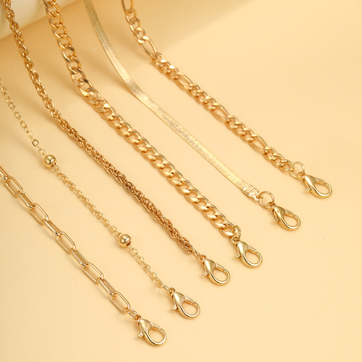 Multi-Layer Gold Chain Anklet Set (6-Piece)