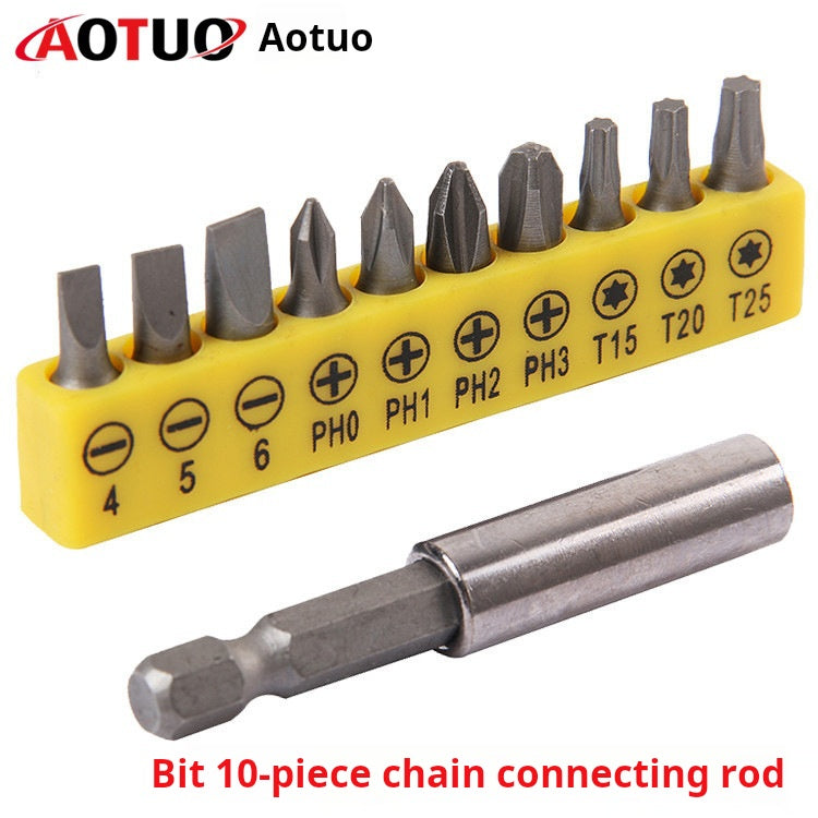 Kit de accesorios para taladro: puntas planas/Phillips, vasos y varilla 