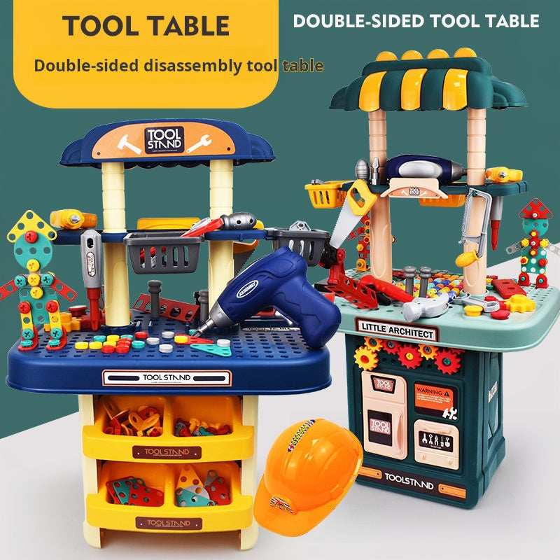 Children's Simulation Electric Drill Double-Sided Screw Workbench Kitchen Educational Assembly Toy