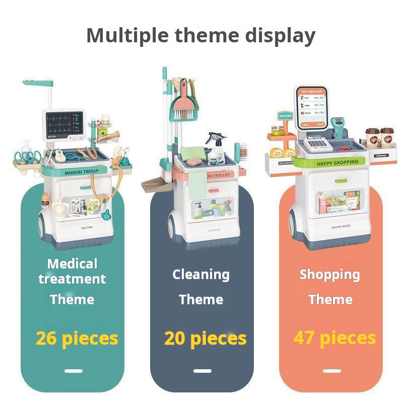 Children's Simulation Medical ECG Table Vacuum Cleaner Cleaning Cart Pretend Play Supermarket Shopping Counter Toy