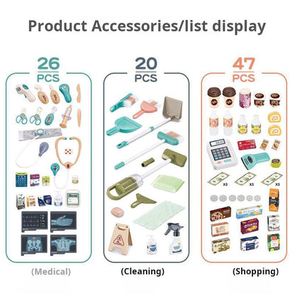 Children's Simulation Medical ECG Table Vacuum Cleaner Cleaning Cart Pretend Play Supermarket Shopping Counter Toy