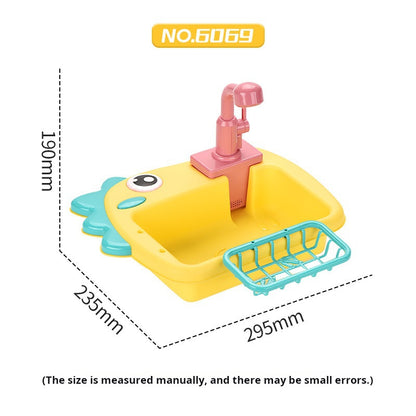 Children's Electric Dinosaur Dishwashing Sink Toy with Circulating Water Fishing Dishwasher 2-in-1 Kitchen Pretend Play Toy