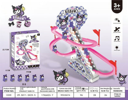 Sanrio-pista deslizante eléctrica para subir escaleras, juguete con sonido y luz, coche de pista eléctrico educativo Kuromi para niños 