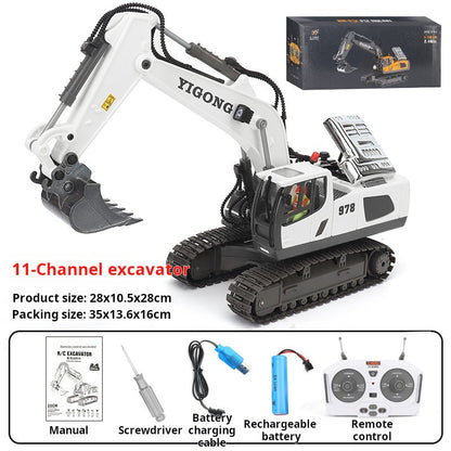 Alloy 11-Channel Remote Control Children's Toy Car Wireless Electric Simulation Excavator and Bulldozer Construction Vehicle Toy