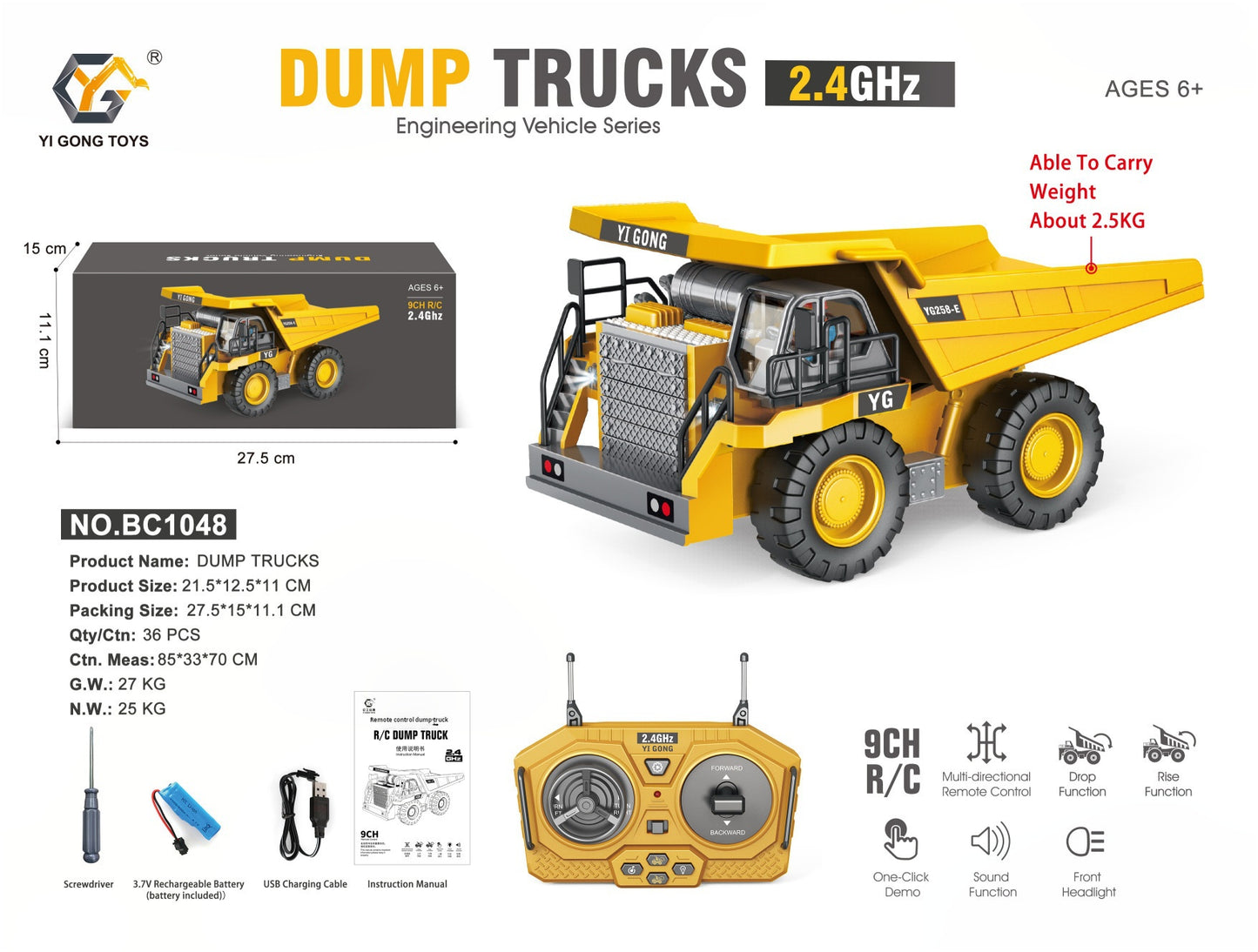 Alloy 11-Channel Remote Control Children's Toy Car Wireless Electric Simulation Excavator and Bulldozer Construction Vehicle Toy