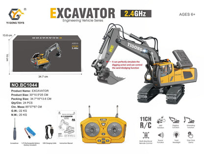 Alloy 11-Channel Remote Control Children's Toy Car Wireless Electric Simulation Excavator and Bulldozer Construction Vehicle Toy