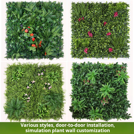 Decoración de pared de planta verde de simulación. 