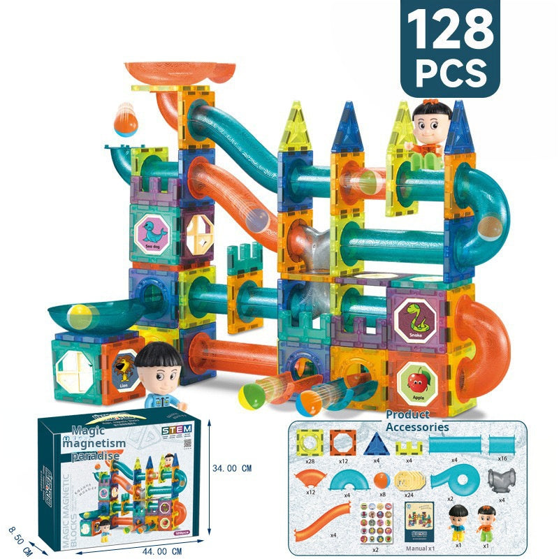Educational Magnetic Tiles Toy, Colorful Window Pipes Ball Track Building Blocks