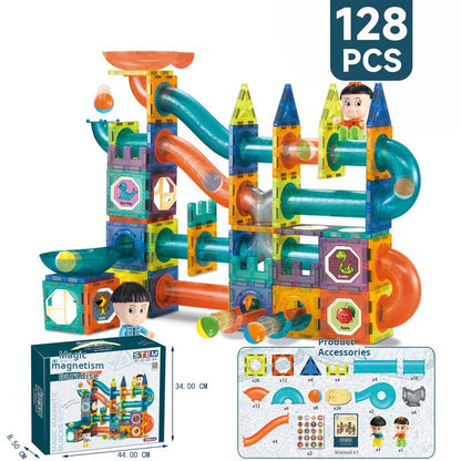 Educational Magnetic Tiles Toy, Colorful Window Pipes Ball Track Building Blocks