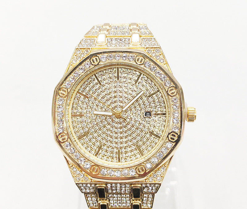 Hip-Hop Rhinestone Octagonal Steel Band Watch