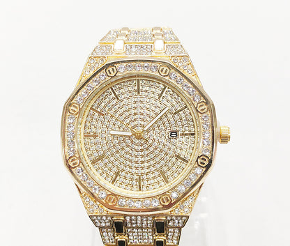 Hip-Hop Rhinestone Octagonal Steel Band Watch