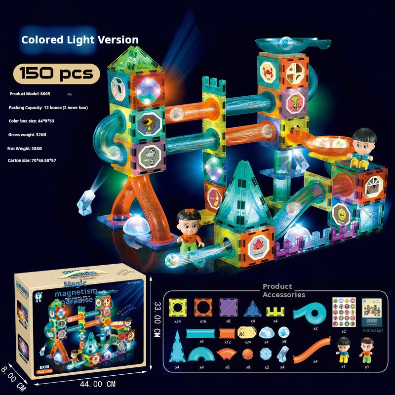 Educational Magnetic Tiles Toy, Colorful Window Pipes Ball Track Building Blocks